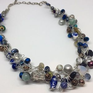 Hand crocheted beaded statement necklace